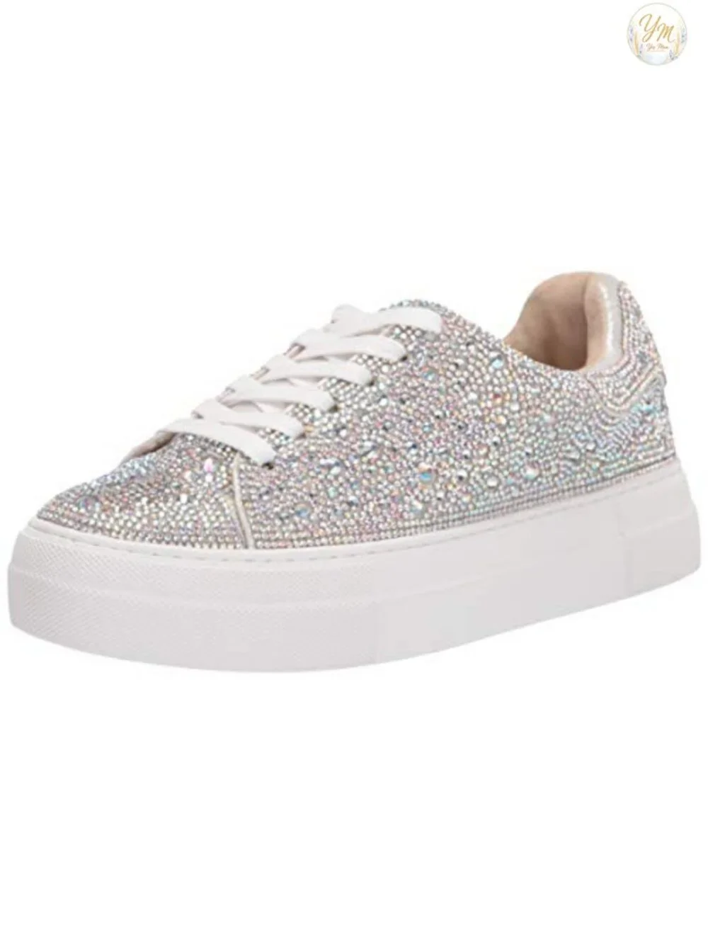 Rhinestone Embellished Low Top Platform Sneakers Lace Up Casual Streetwear
